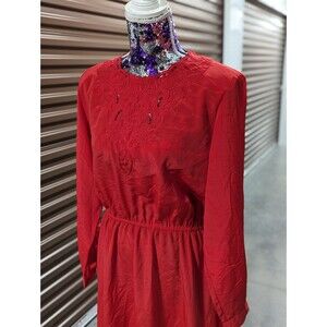Vintage Mikado Size 14 Red Dress with pockets and cinched waist